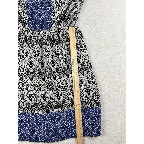 THML Halter Blue Black Floral Sleeveless Cinched Tunic Dress Size L - Picture 3 of 6